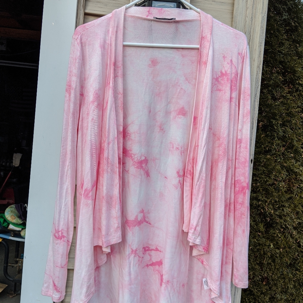 Women's Pink Tye Dyed Cotton Long Sleeve Cardigan